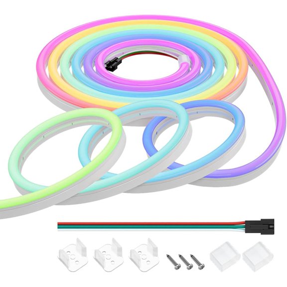 BTF-LIGHTING WS2811 IC RGB Chasing Color Neon Light 16.4FT DC24V 90IC 108LED/m T0817 IP67 Waterproof Flexible Addressable Rope LED Strip for Wall Bedroom Indoor DIY Decor (No Adapter or Controller)