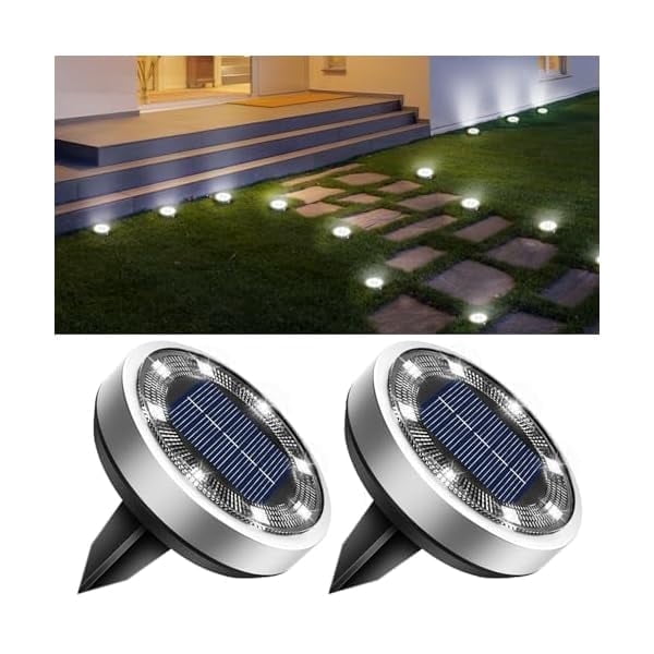 BTFARM Solar Lights Outdoor, 2 Pack 8 Led Solar Ground Lights Ip65 Waterproof Flat Solar Disc Light, Pathway Lights for Garden Lawn Patio Yard Path Landscape, Cool White