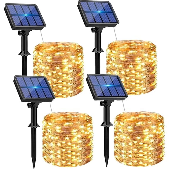 Solar Powered String Lights Outdoor, 4 Pack 132Ft 320Led Solar Outside Waterproof 8 Modes, Copper Wire Solar Powered Twinkle Light for Garden Tree,Warm White, Fairy Lights Solar