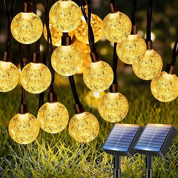 Solar String Lights Outdoor Waterproof, 2 Pack 98 Ft 100 Led Solar Powered Patio Light, 8 Lighting Modes Crystal Globe Decor for Garden Balcony Yard Porch, Warm White, Patio Lights