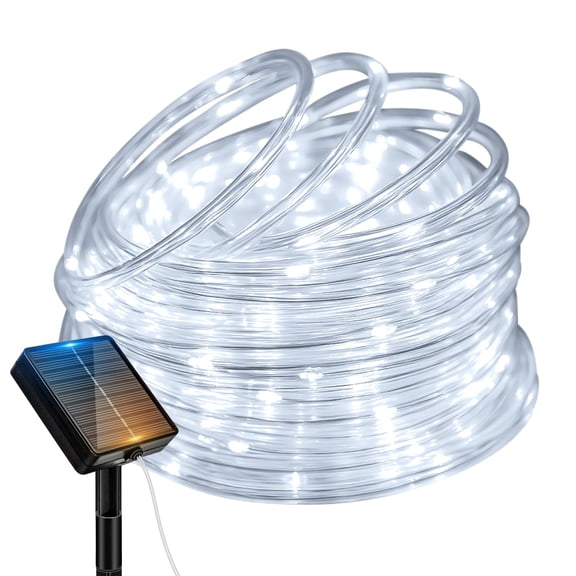 46FT Solar Rope Lights Outdoor Waterproof, 120 LED Cool White String Lights with 8 Modes for Fence, Patio, Garden, Yard, Walkway and Backyard Decor