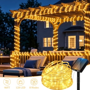 Solar Rope Lights Outdoor Waterproof, 120 LED 46FT Solar String Lights, 8 Lighting Modes, Warm White Tube Fairy Lights for Garden, Patio, Fence, Yard Decor