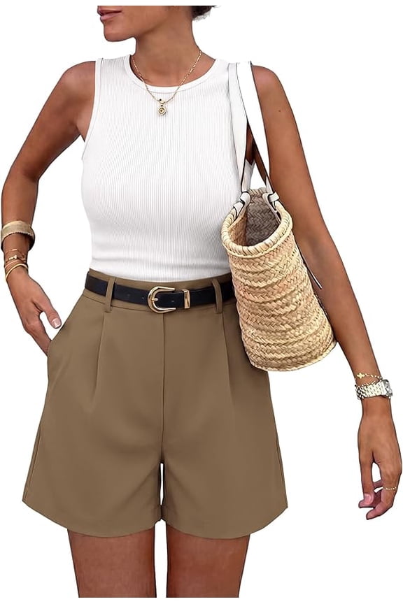 2 Piece Sets for Women Summer Sleeveless Matching Short Sets Tank Crew Neck Airport Travel Outfits Pockets