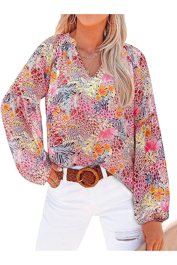 Blouses for Women Dressy Casual Floral Summer Boho Tops V Neck Lightweight Long Sleeve Shirts Spring Clothes