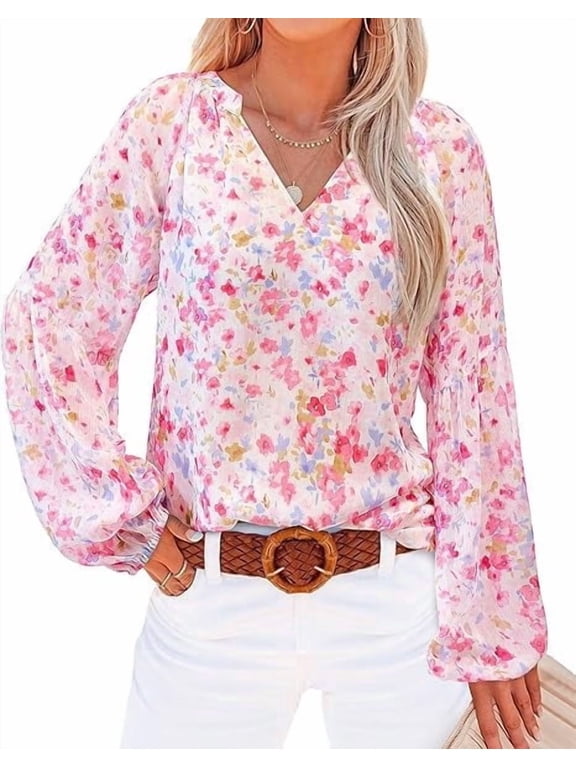 Blouses for Women Dressy Casual Boho Tops V Neck Lightweight Long Sleeve Shirts Spring Clothes