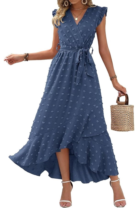 Boho Dresses for Women Spring Fashion Cap Sleeve Swiss Dot Flowy Ruffle Beach Wedding Cocktail Maxi Dress