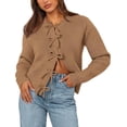 thumbnail image 1 of BTFBM Bow Cropped Cardigan Sweaters for Women Fall Winter Open Front Sweater Long Sleeve Button Fashion Spring Clothes, 1 of 10