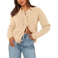 thumbnail image 1 of BTFBM Bow Cropped Cardigan Sweaters for Women Fall Winter Open Front Sweater Long Sleeve Button Fashion Spring Clothes, 1 of 10