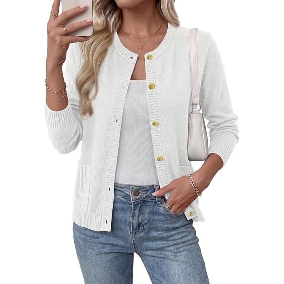 BTFBM Cardigan Sweaters for Wome Fall Clothes Long Sleeve Button Down Open Front Soft Knit Lightweight Sweater