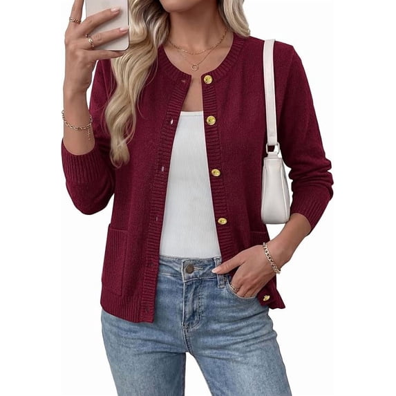 BTFBM Cardigan Sweaters for Wome Fall Clothes Long Sleeve Button Down Open Front Soft Knit Lightweight Sweater