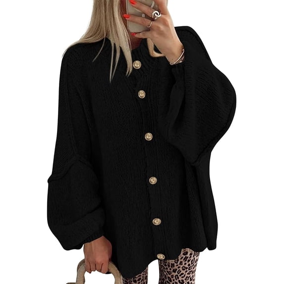 BTFBM Cardigan Sweaters for Women Fall Clothes Lantern Long Sleeve Button Open Front Chunky Knit Oversized Sweater