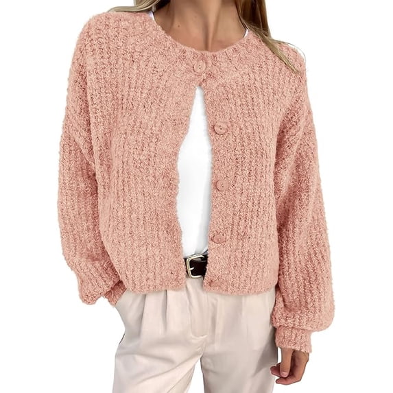 BTFBM Cardigan Sweaters for Women Fall Long Sleeve Button Down Soft Loose Chunky Knit Outwear Cropped Winter Coats