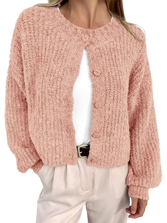 Cardigan Sweaters for Women Fall Long Sleeve Button Down Soft Loose Chunky Knit Outwear Cropped Winter Coats