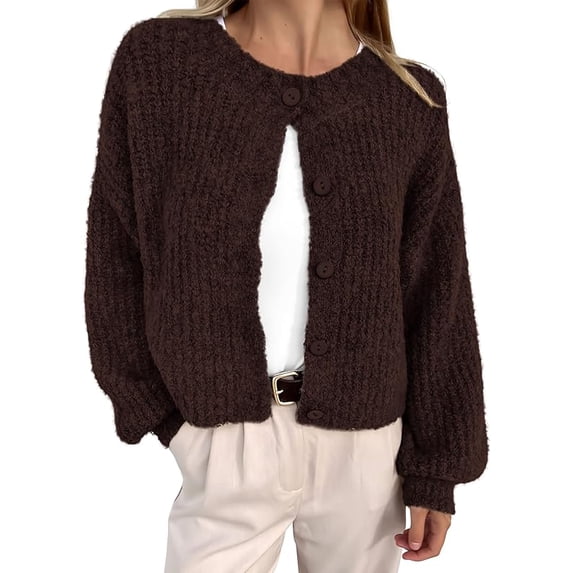 BTFBM Cardigan Sweaters for Women Fall Long Sleeve Button Down Soft Loose Chunky Knit Outwear Cropped Winter Coats