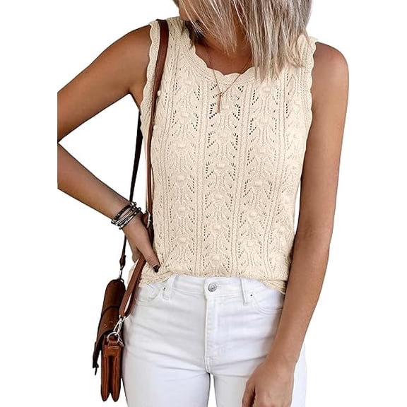 BTFBM Crochet Tops for Women Sleeveless Knit Sweater Vest Tank Top Summer Spring Cover Ups Beach Vacation Clothes