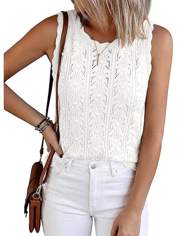 Crochet Tops for Women Sleeveless Knit Sweater Vest Tank Top Summer Spring Cover Ups Beach Vacation Clothes