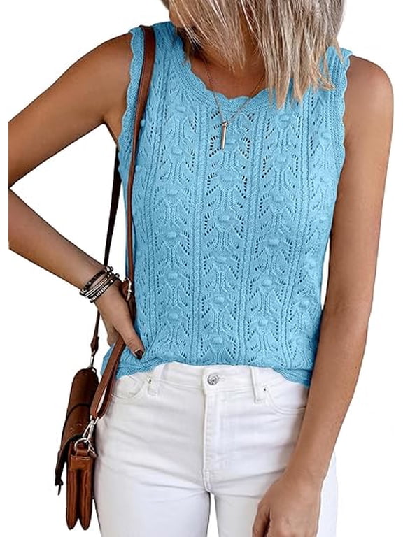 Crochet Tops for Women Sleeveless Knit Sweater Vest Tank Top Summer Spring Cover Ups Beach Vacation Clothes
