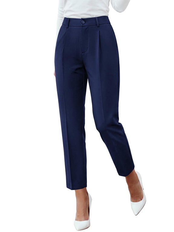 Dress Pants Women Work Business Office Ankle Trousers Pockets Straight Leg Pleated Womens Slacks,Tapered Trousers for Work Office,Elastic Back High Waist,Fall Business Casual Outfits