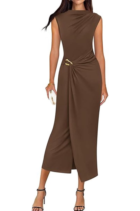 Dresses for Women Summer Clothes Formal Bodycon Mock Neck Cap Sleeve Midi Party Cocktail Wedding Guest Dress