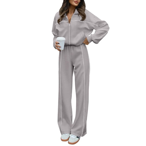 BTFBM Fall Outfits For Women Lounge Sets Airport Outfits 2 Piece Sets,Airport Outfits For Women,Long Sleeve Zip Up Sweatshirt,Pockets,Wide Pants,Tracksuit, Jogger Sweatsuit,Vacation