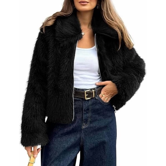 BTFBM Faux Fur Jacket Women Fluffy Winter Cropped Coats Zip Up Fuzzy Jackets Long Sleeve Furry Coat Fall Clothes