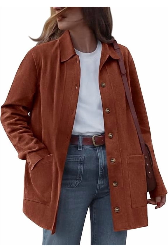 Faux Suede Jacket Women Fall Fashion Leather Jackets Long Sleeve Button Down Winter Coats Shackets Outerwear