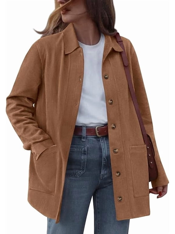 Faux Suede Jacket Women Fall Fashion Leather Jackets Long Sleeve Button Down Winter Coats Shackets Outerwear
