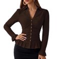 thumbnail image 1 of BTFBM Fitted Button Down Shirts for Women Dressy Casual Tops | Collar V Neck Long Sleeve Ruched Tops, Stretchy Ruffle Blouses, Fall Fashion Clothing, Work Date Night Going Out Outfits, 1 of 7