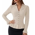thumbnail image 1 of BTFBM Fitted Button Down Shirts for Women Dressy Casual Tops | Collar V Neck Long Sleeve Ruched Tops, Stretchy Ruffle Blouses, Fall Fashion Clothing, Work Date Night Going Out Outfits, 1 of 7