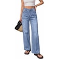 thumbnail image 1 of BTFBM Jeans for Women Summer High Waisted Button Straight Leg Stretchy Cropped Raw Hem Trendy Denim Pants Pockets, 1 of 8