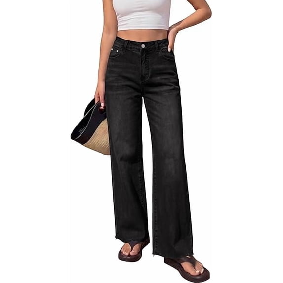 BTFBM Jeans for Women Summer High Waisted Button Straight Leg Stretchy Cropped Raw Hem Trendy Denim Pants Pockets