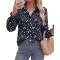 thumbnail image 1 of BTFBM Long Sleeve Blouses for Women, Floral V Neck Button Down Shirts, Smocked Cuffs, Business Casual Summer Outfits, 1 of 10