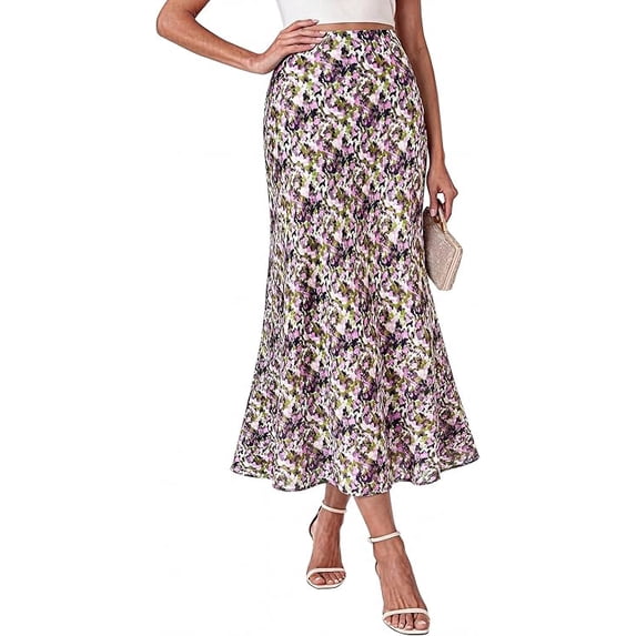 BTFBM Maxi Skirts for Women Summer Spring Boho Lightweight A Line High Waisted Wedding Guest Party Silk Midi Skirt