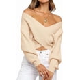 thumbnail image 1 of BTFBM Off The Shoulder Sweater for Women Winter Fall Fashion V Neck Long Sleeve Ribbed Knit Wrap Cropped Sweaters, 1 of 10