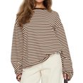 thumbnail image 1 of BTFBM Womens Long Sleeve Tops Fall Fashion | Lightweight, Crew Neck, Oversized Striped Shirt Women, Y2k Clothes, Vacation Travel Outfits, Going Out Top, Winter Layering, 1 of 9