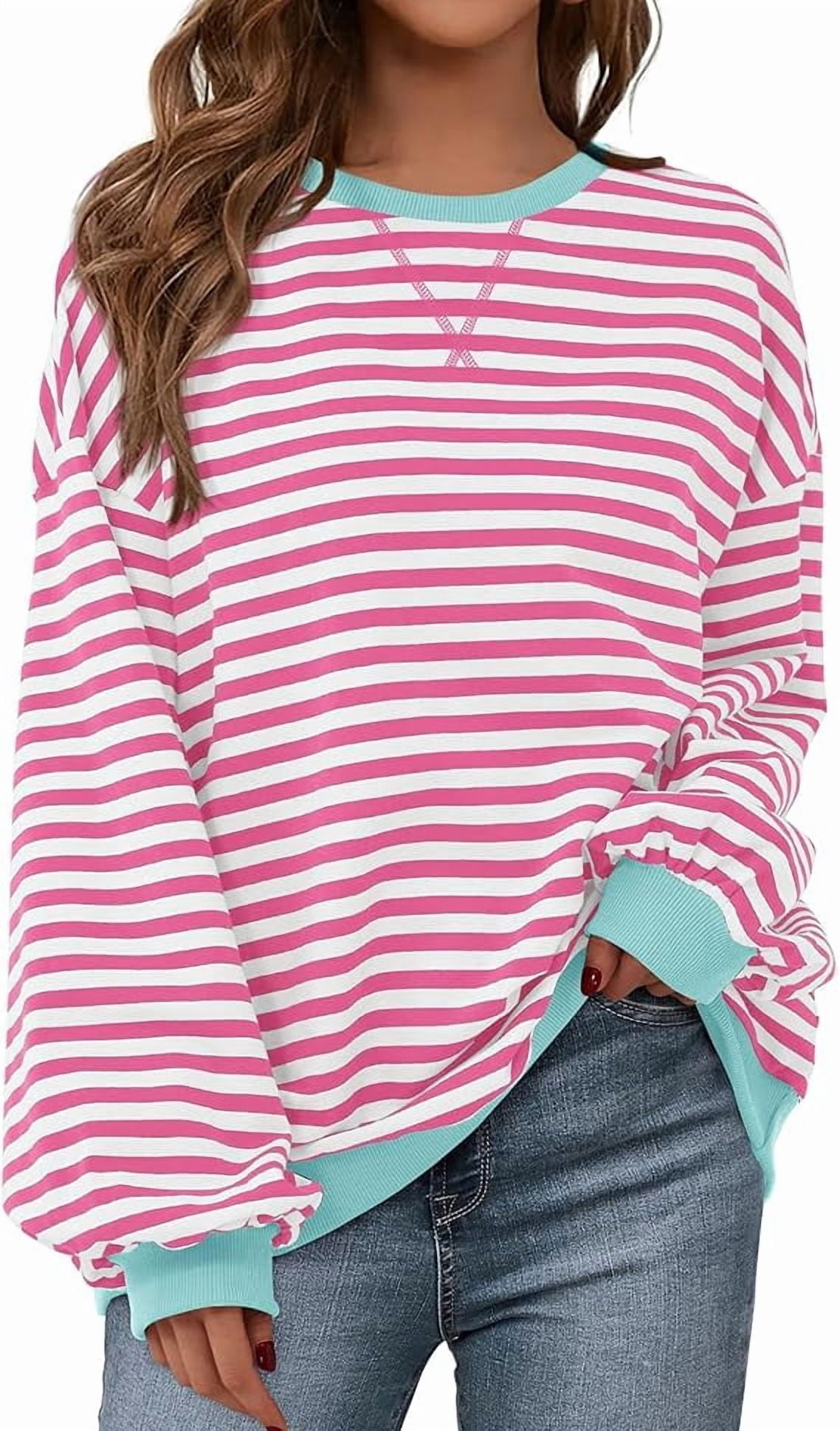 Store Sign Flashcard BTFBM Oversized Sweatshirt For Women Fall Striped Long Sleeve Shirt ...