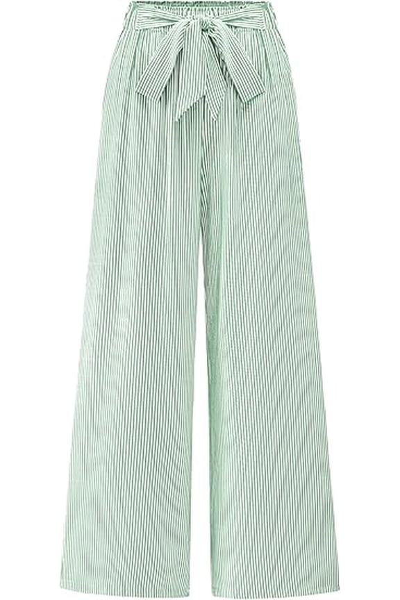 Pants for Women Spring Clothes Striped High Waist Tie Knot Dressy Casual Wide Leg Palazzo Work Trousers Pants