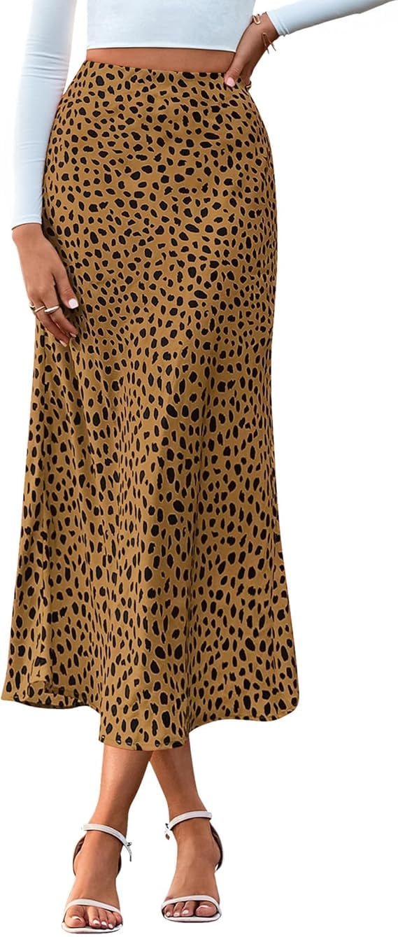 BTFBM Satin Skirts for Women Trendy Spring Summer High Waisted Leopard ...