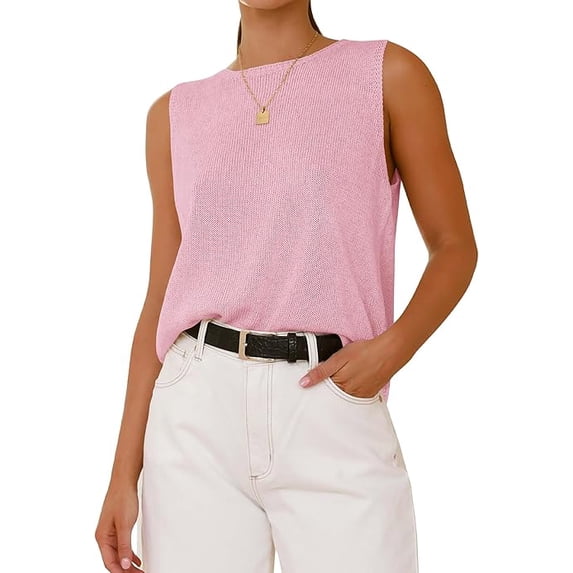 BTFBM Sleeveless Sweater Tops for Women Crew Neck Lightweight Casual Loose Tank Summer Outfits Fashion Clothing