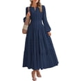 thumbnail image 1 of BTFBM Spring Dresses for Women 2026 Casual Long Sleeve V Neck Elastic Waist Lightweight Maxi Wedding Guest Dress Pockets, 1 of 8