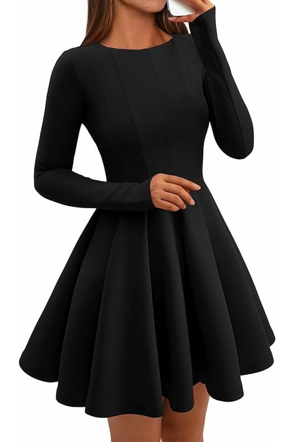 Spring Dresses for Women Long Sleeve High Waist Pleated Flowy A Line Party Wedding Guest Dress Business Casual