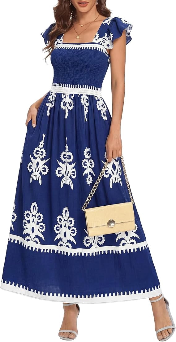 BTFBM Summer Dresses for Women Casual Floral Boho Sleeveless Square ...