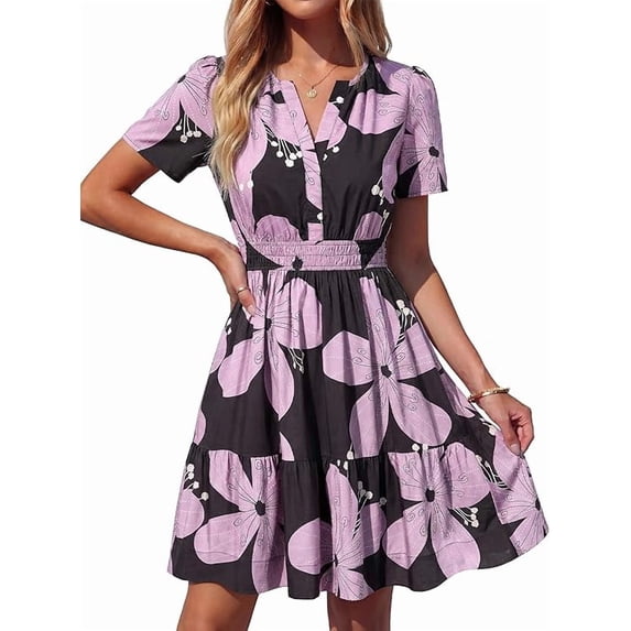 BTFBM Summer Dresses for Women Lightweight Casual Short Sleeve Floral Mini Dress A Line Beach Vacation Sundress
