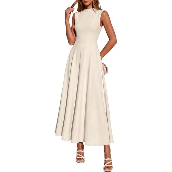 BTFBM Summer Dresses for Women Mock Neck Sleeveless High Waist Flowy Aline Maxi Spring Wedding Guest Dress Cocktail