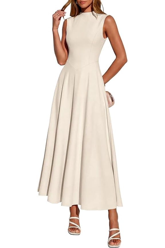 Summer Dresses for Women Mock Neck Sleeveless High Waist Flowy Aline Maxi Spring Wedding Guest Dress Cocktail
