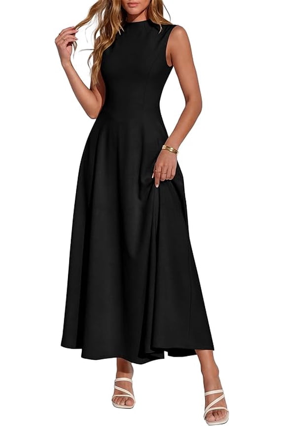 Summer Dresses for Women Mock Neck Sleeveless High Waist Flowy Aline Maxi Spring Wedding Guest Dress Cocktail