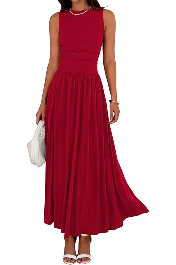 Summer Maxi Dresses for Women Spring Sleeveless Casual Ruched High Waisted Long Sundress Flowy Beach Dress