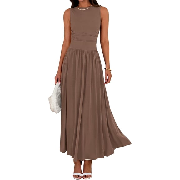 BTFBM Summer Maxi Dresses for Women Spring Sleeveless Casual Ruched High Waisted Long Sundress Flowy Beach Dress
