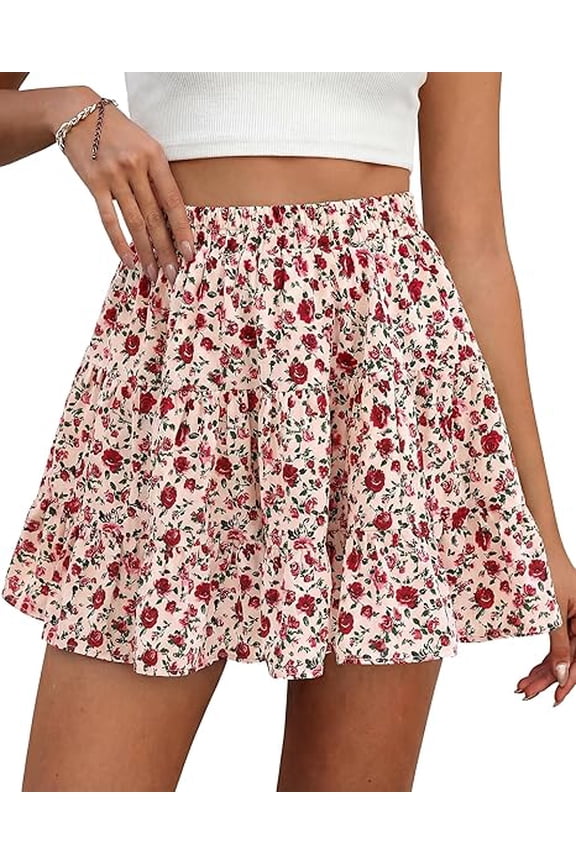 Summer Skirts for Women Floral High Waist Shorts Underneath Boho Tiered Flowy Tennis Skorts Casual Mini Skirt