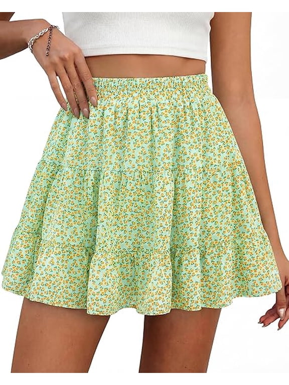 Summer Skirts for Women Floral High Waist Shorts Underneath Boho Tiered Flowy Tennis Skorts Casual Mini Skirt